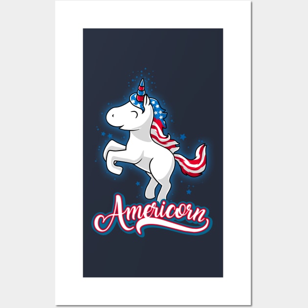 Americorn-Patriotic Proud American Unicorn Kids Gift Wall Art by Cheesybee